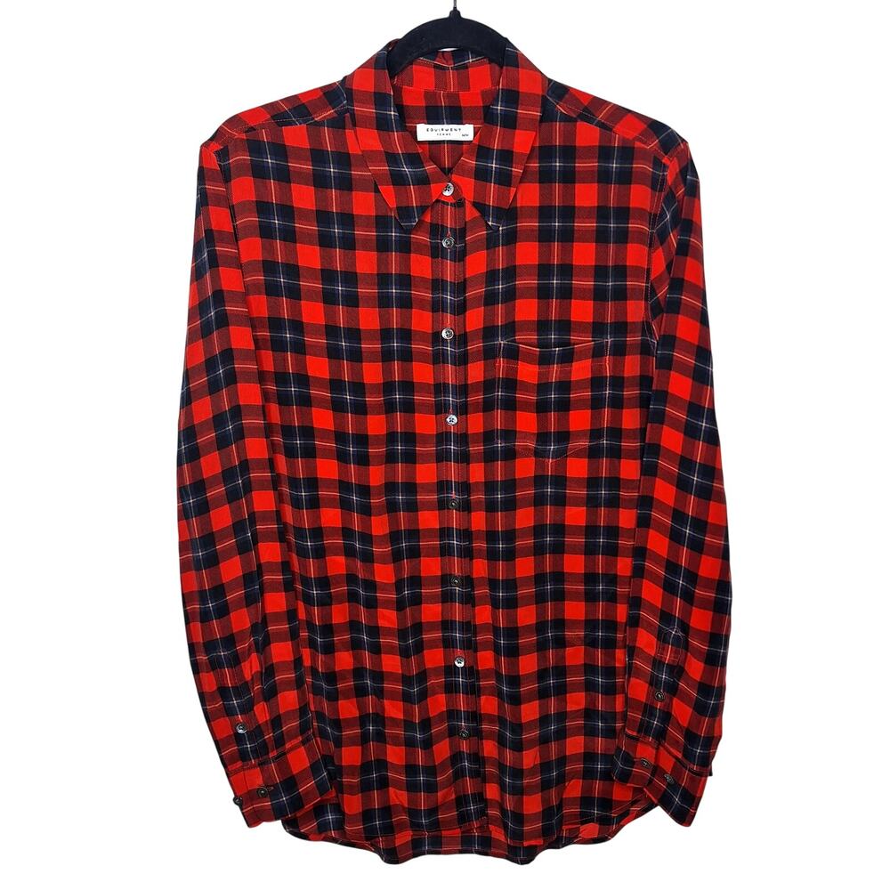 Equipment Femme Silk Plaid Button Top Reese M Tartan Career Holiday Christmas